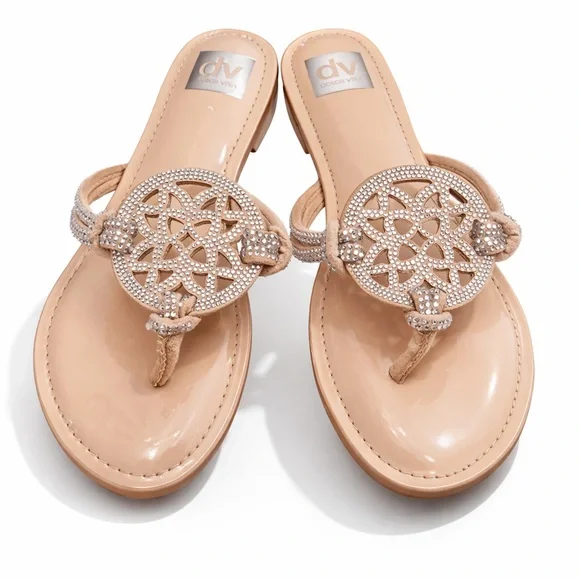 New! Dolce Vita Beige Gotie Sandals with Sparkling Rhinestones Strap Slide sz 9 - Picture 1 of 8